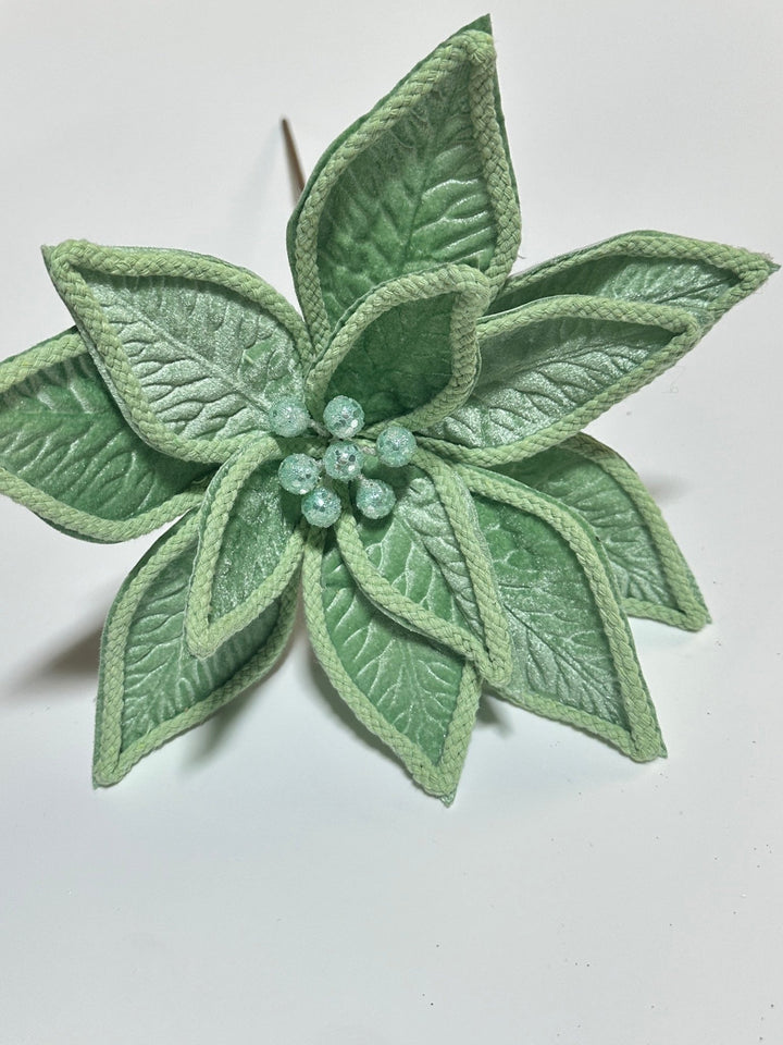 Green velvet poinsettia stem - Greenery MarketGF2715MINT