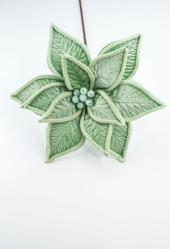 Green velvet poinsettia stem - Greenery MarketGF2715MINT