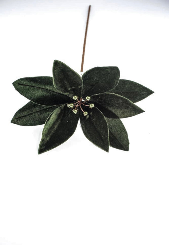 Green velvet poinsettia stem - Greenery MarketMTX68921