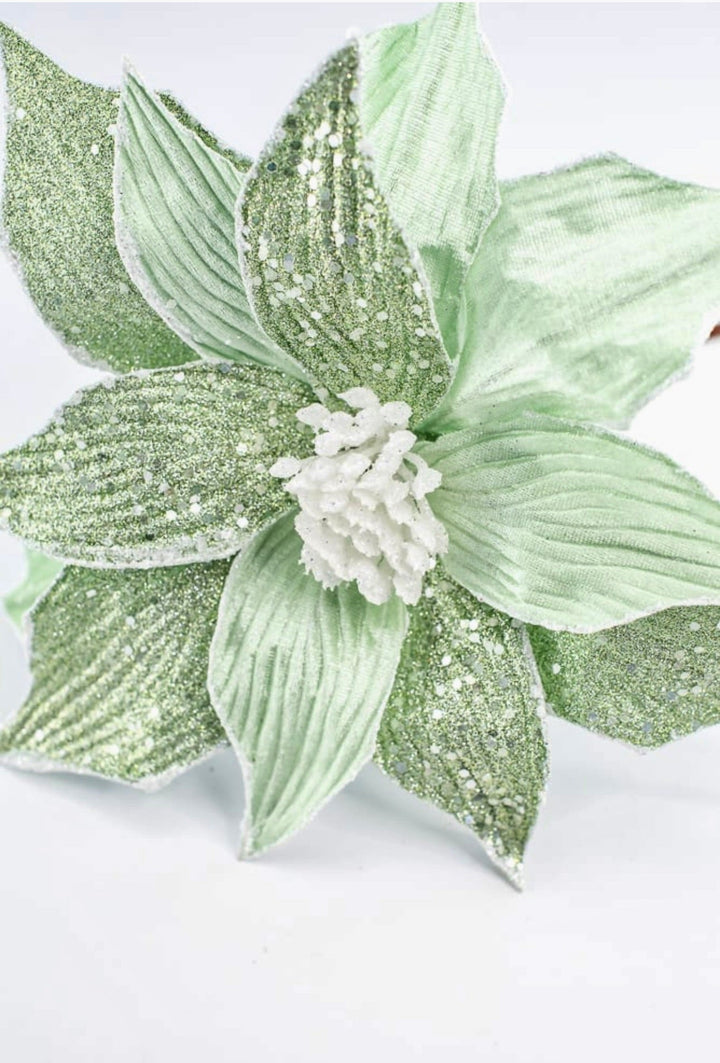 Green velvet poinsettia stem - Greenery MarketXS398309