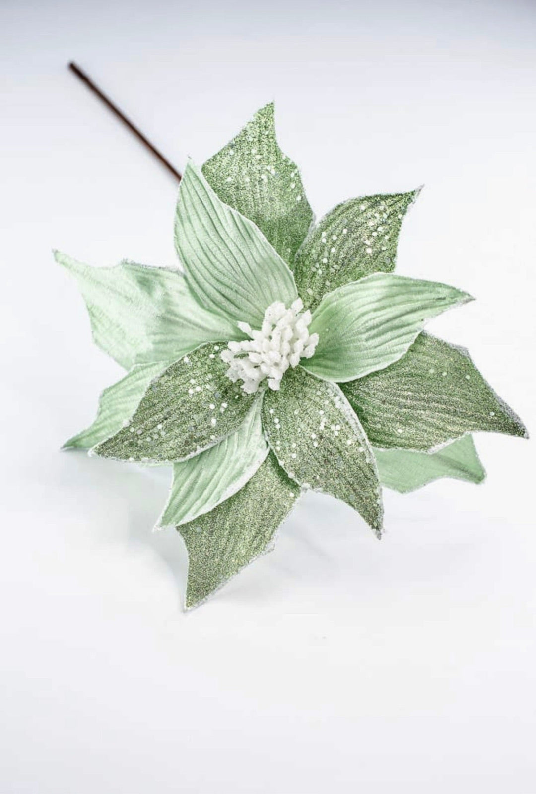 Green velvet poinsettia stem - Greenery MarketXS398309