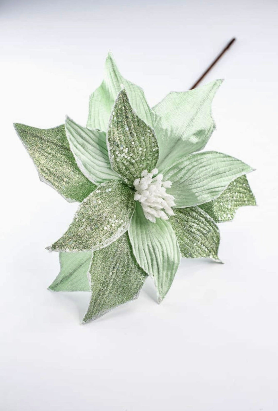 Green velvet poinsettia stem - Greenery MarketXS398309