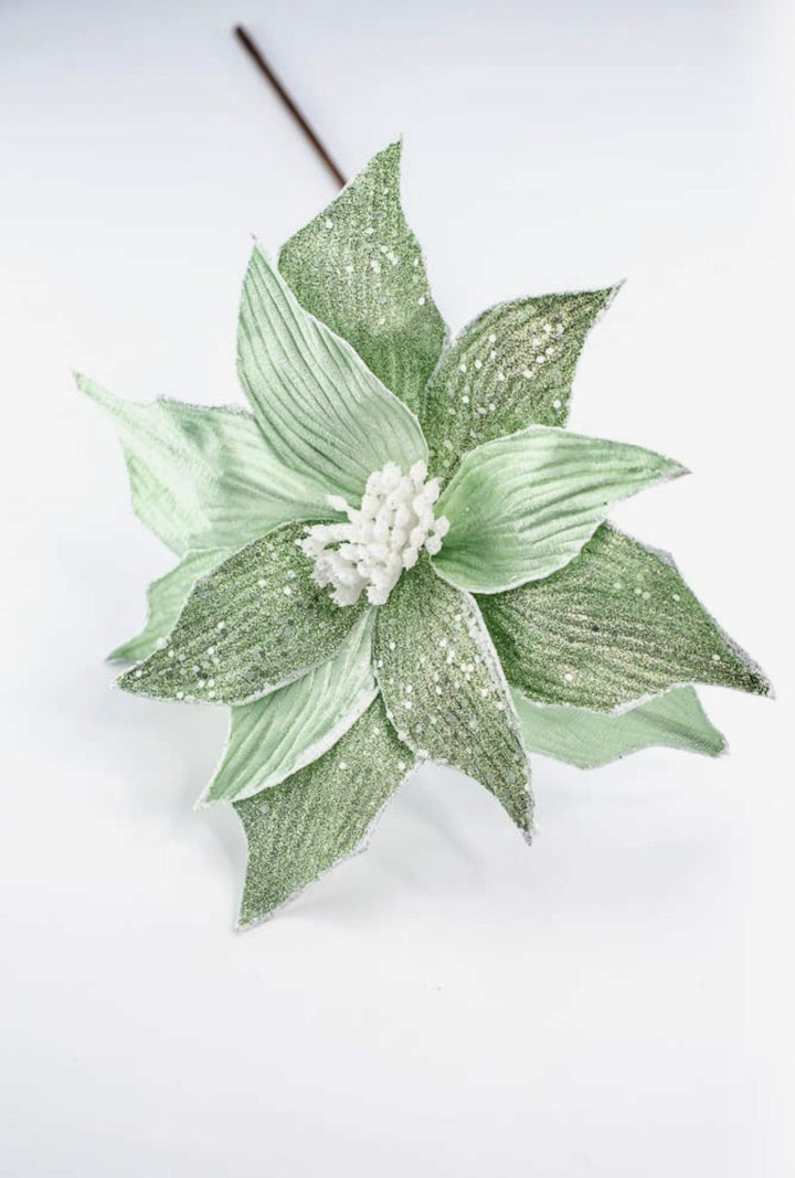 Green velvet poinsettia stem - Greenery MarketXS398309