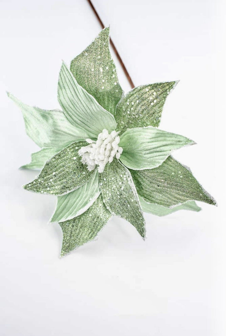 Green velvet poinsettia stem - Greenery MarketXS398309