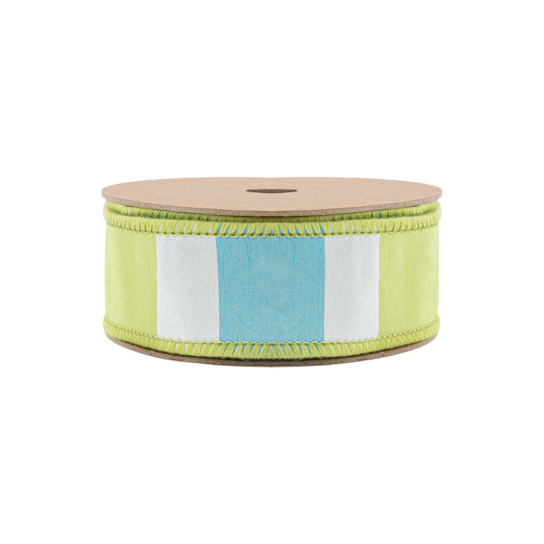 Green, White, & Blue Large Horizontal Stripe With Green Backing Wired Ribbon - 1.5" - Greenery MarketWired Ribbon6925W-550-38E