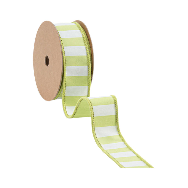 Green & White Medium Horizontal Stripe With Green Backing Wired Ribbon - 1.5" - Greenery MarketWired Ribbon6926W-550-38E