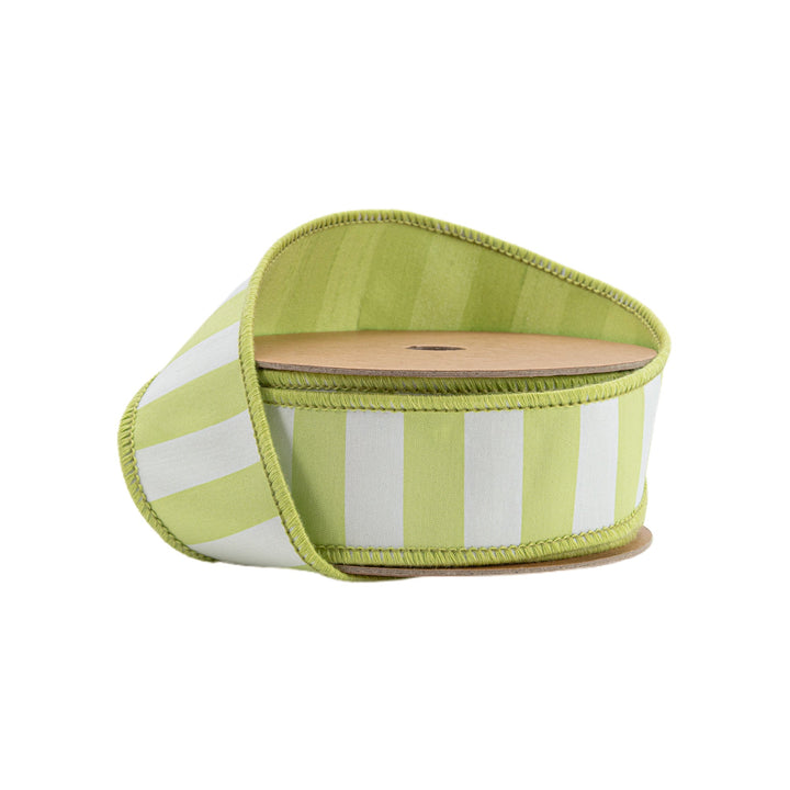 Green & White Medium Horizontal Stripe With Green Backing Wired Ribbon - 1.5" - Greenery MarketWired Ribbon6926W-550-38E
