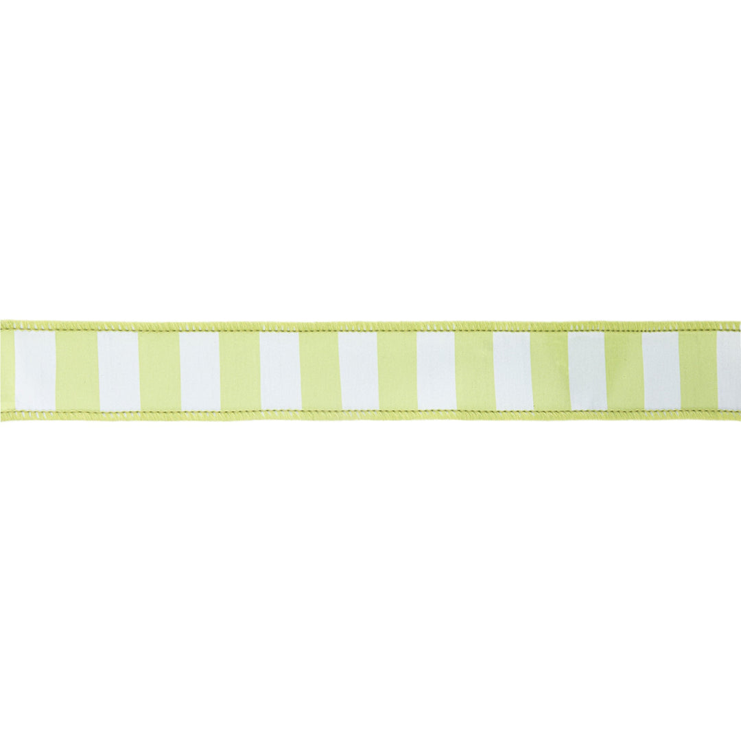 Green & White Medium Horizontal Stripe With Green Backing Wired Ribbon - 1.5" - Greenery MarketWired Ribbon6926W-550-38E