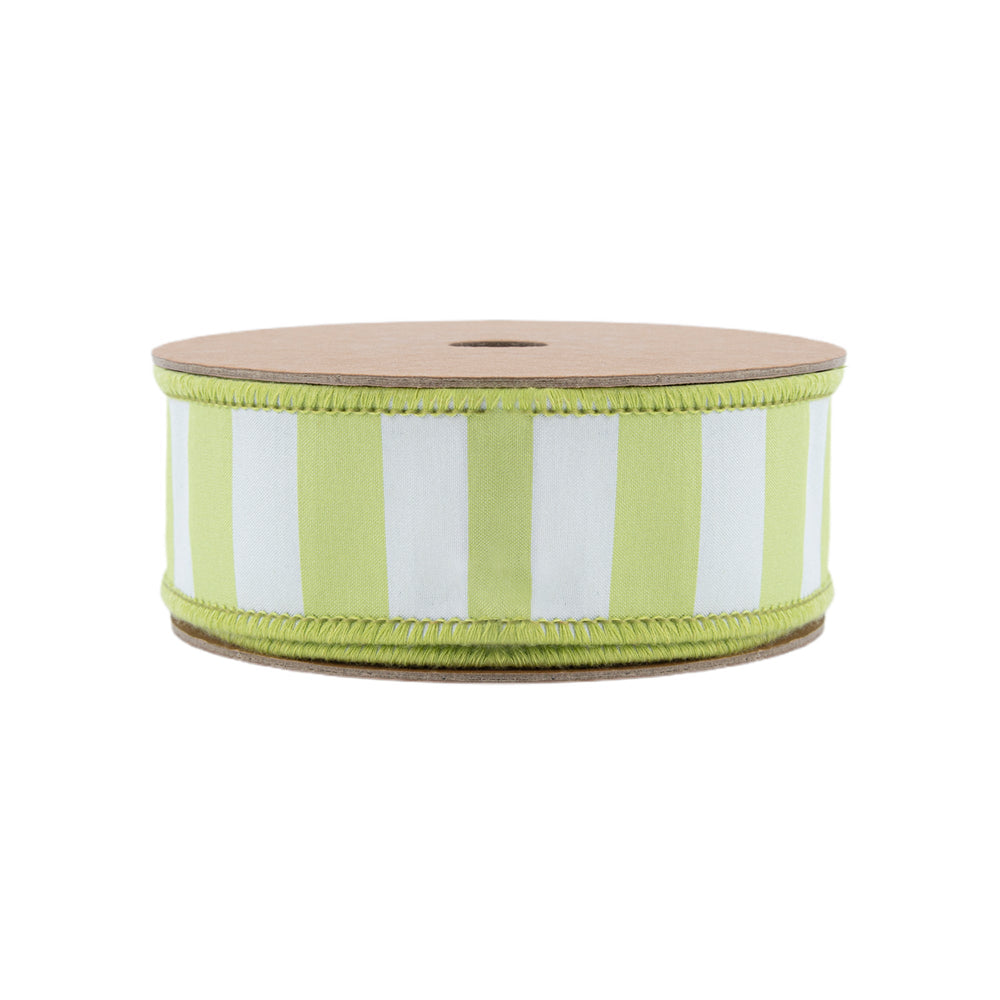 Green & White Medium Horizontal Stripe With Green Backing Wired Ribbon - 1.5" - Greenery MarketWired Ribbon6926W-550-38E