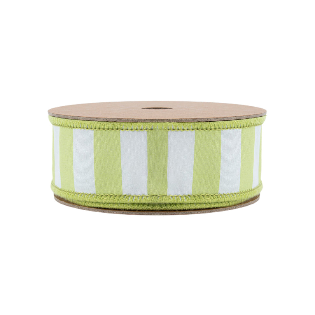Green & White Medium Horizontal Stripe With Green Backing Wired Ribbon - 1.5" - Greenery MarketWired Ribbon6926W-550-38E