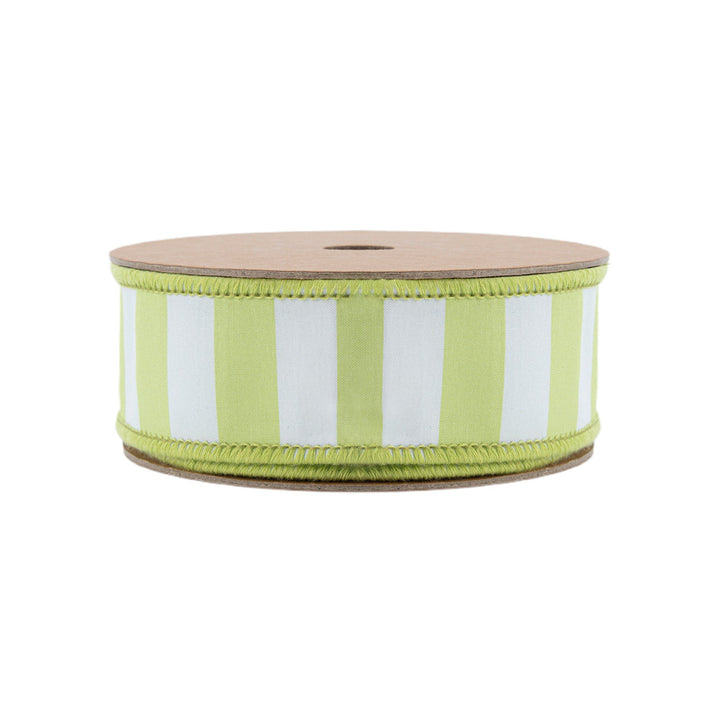 Green & White Medium Horizontal Stripe With Green Backing Wired Ribbon - 1.5" - Greenery MarketWired Ribbon6926W-550-38E