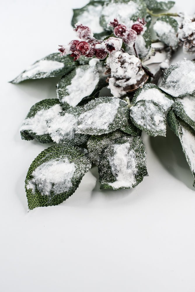 Green & White Snow Leaf Berry Spray With Cone - Greenery MarketXP2688GW