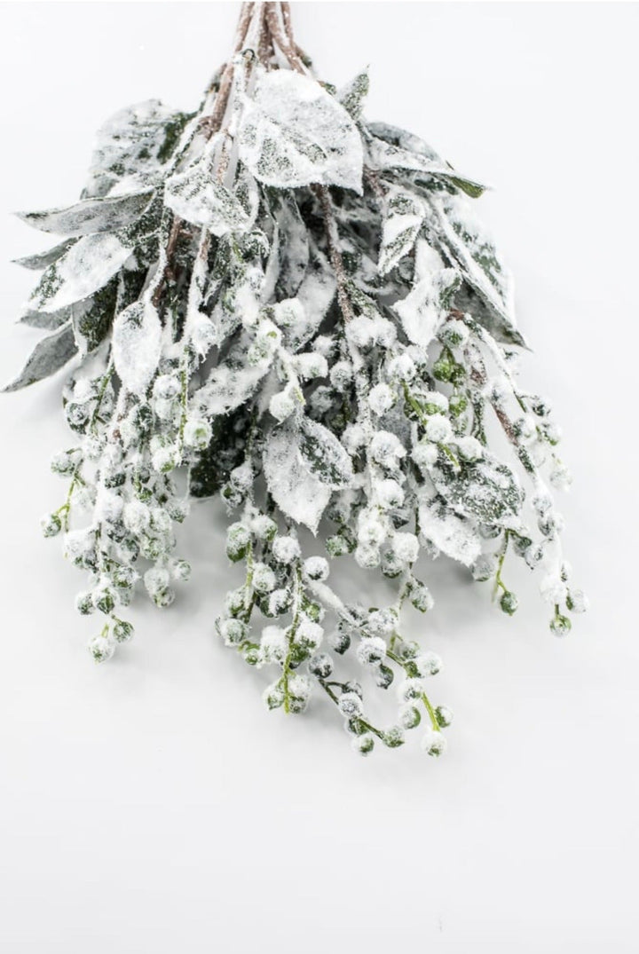 Green & White Snowed Leaves & Berry Bush - 19" - Greenery MarketXBB336-GR/WH