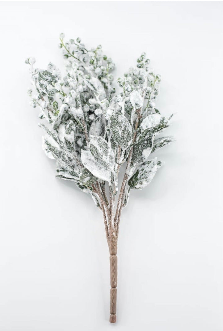Green & White Snowed Leaves & Berry Bush - 19" - Greenery MarketXBB336-GR/WH