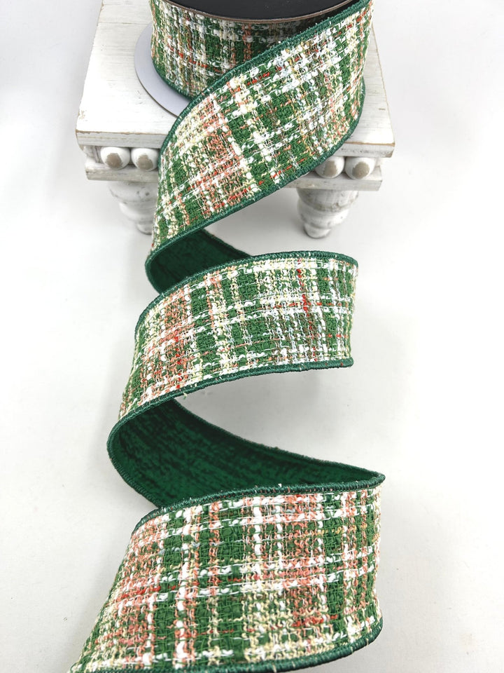 Green & White Tweed Ribbon - 2.5" - Greenery MarketRibbon212172