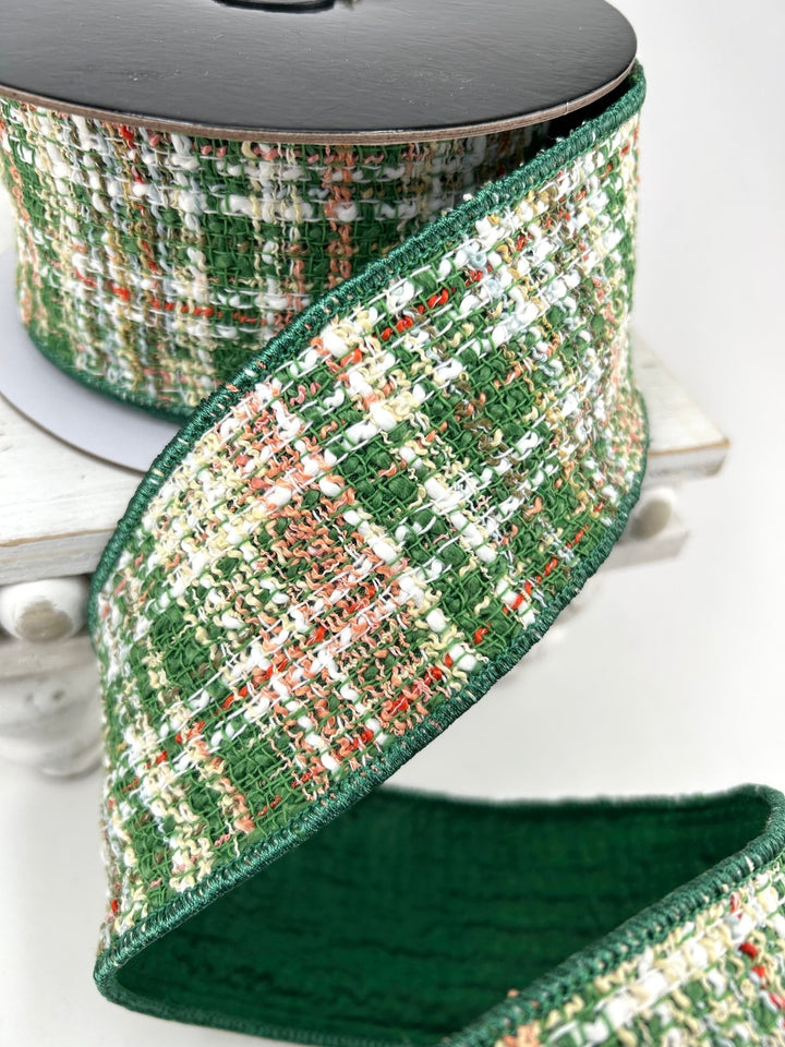 Green & White Tweed Ribbon - 2.5" - Greenery MarketRibbon212172