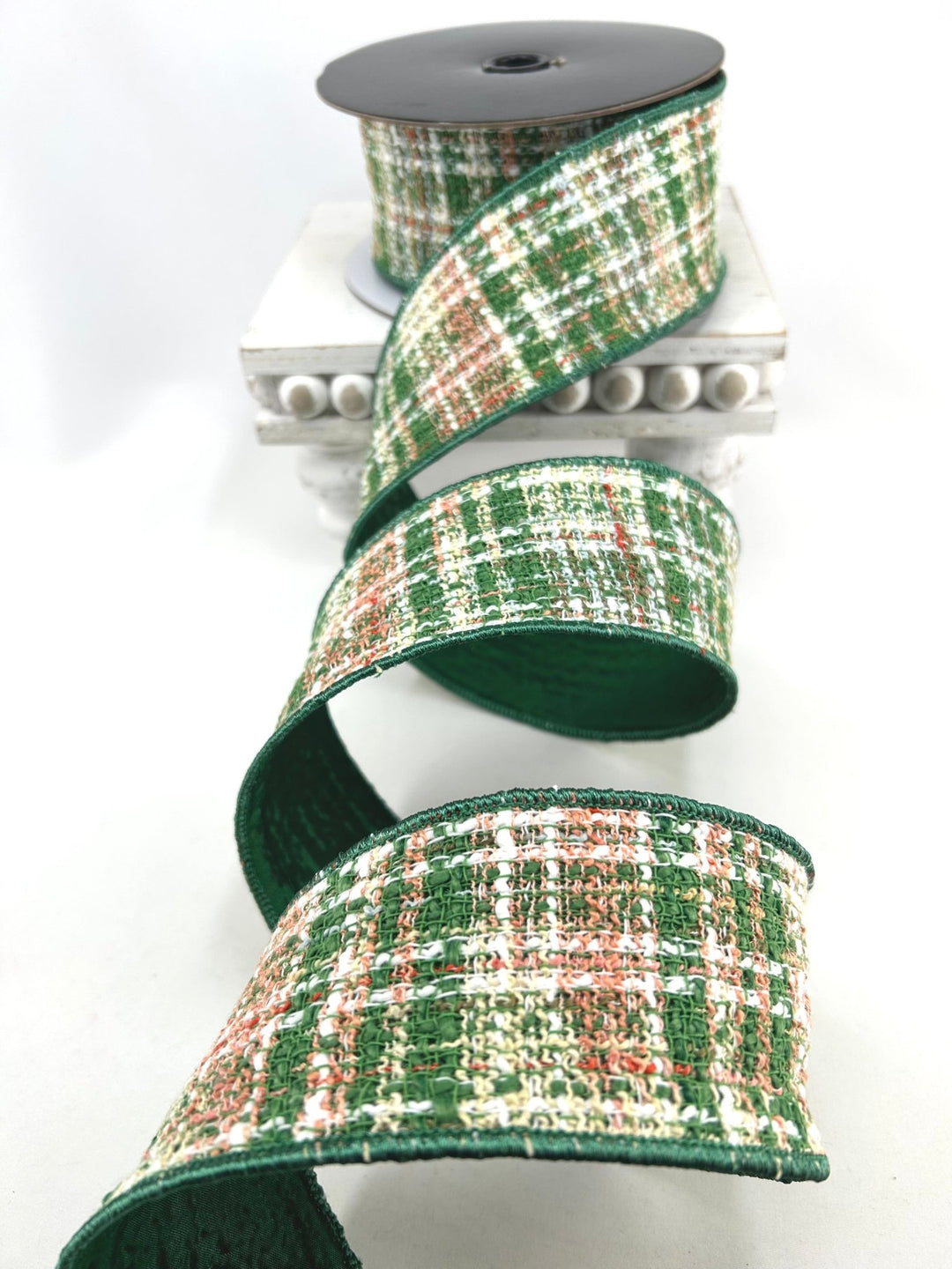 Green & White Tweed Ribbon - 2.5" - Greenery MarketRibbon212172