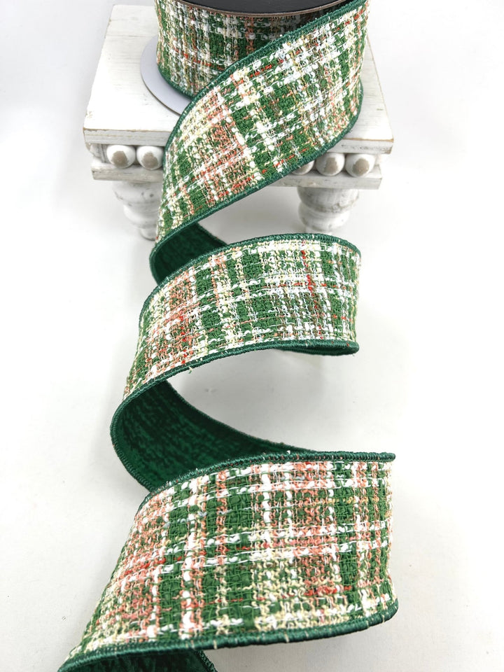 Green & White Tweed Ribbon - 2.5" - Greenery MarketRibbon212172