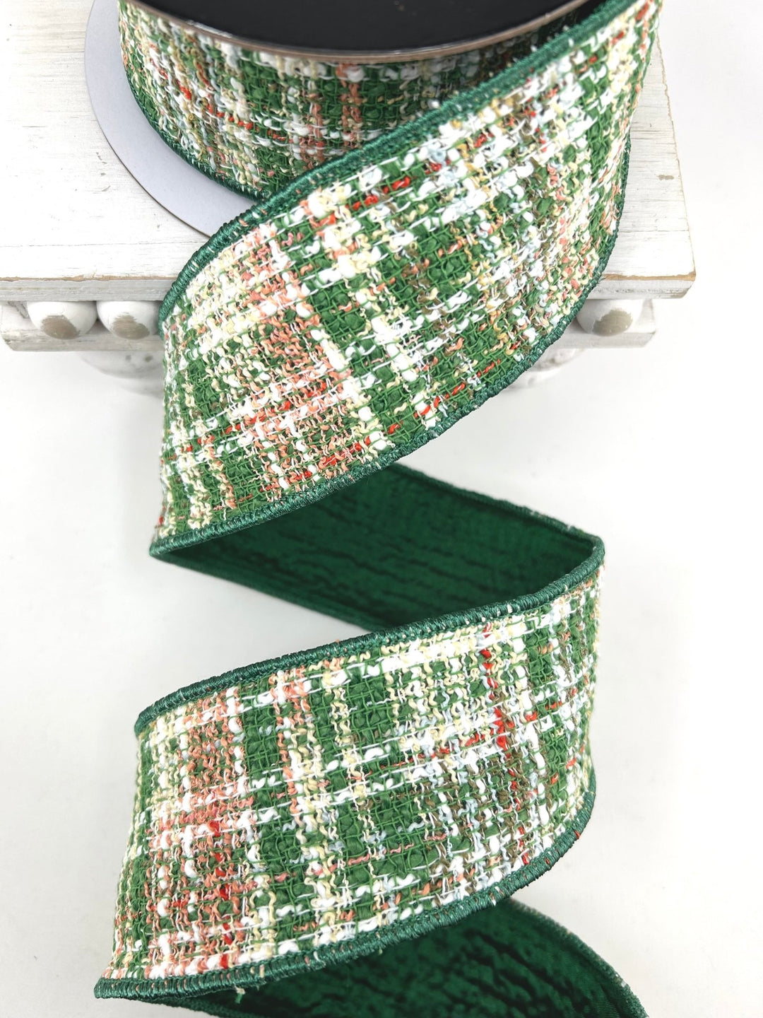 Green & White Tweed Ribbon - 2.5" - Greenery MarketRibbon212172