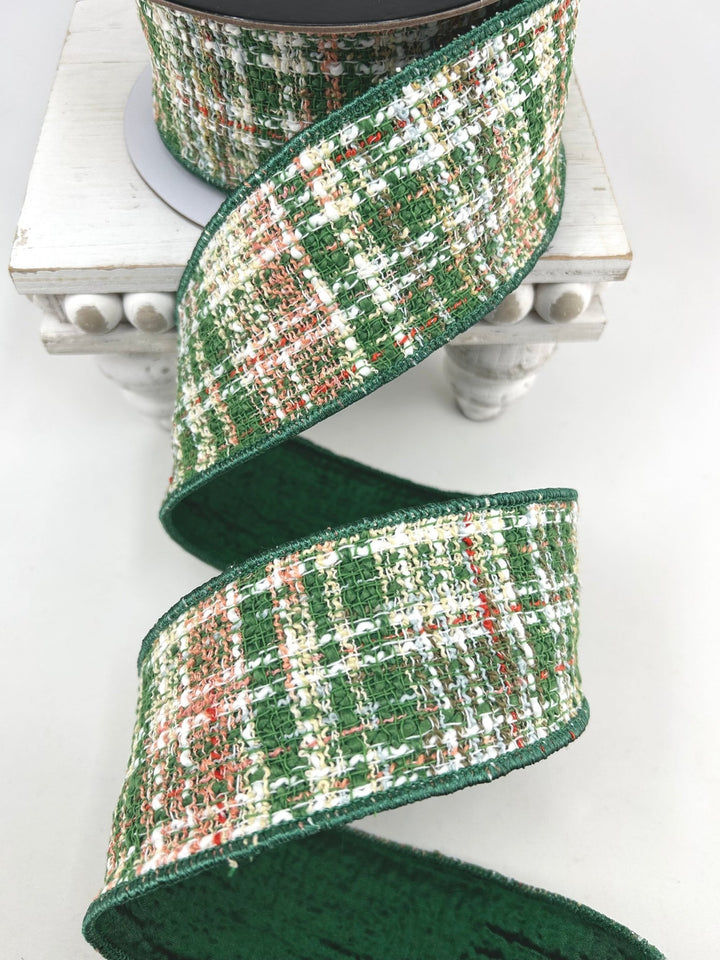 Green & White Tweed Ribbon - 2.5" - Greenery MarketRibbon212172