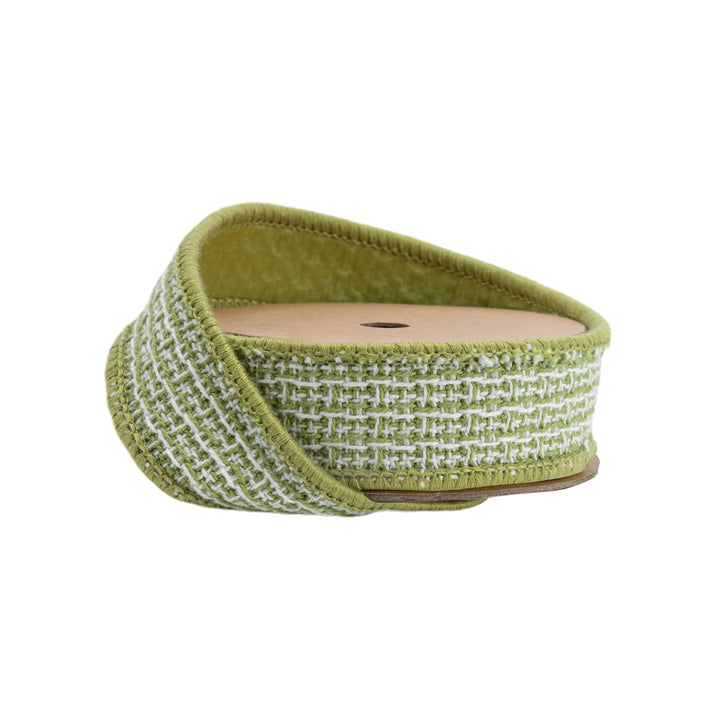 Green & White Wired Woven Jacquard Ribbon - 1" - Greenery Market9124W - 563 - 25E