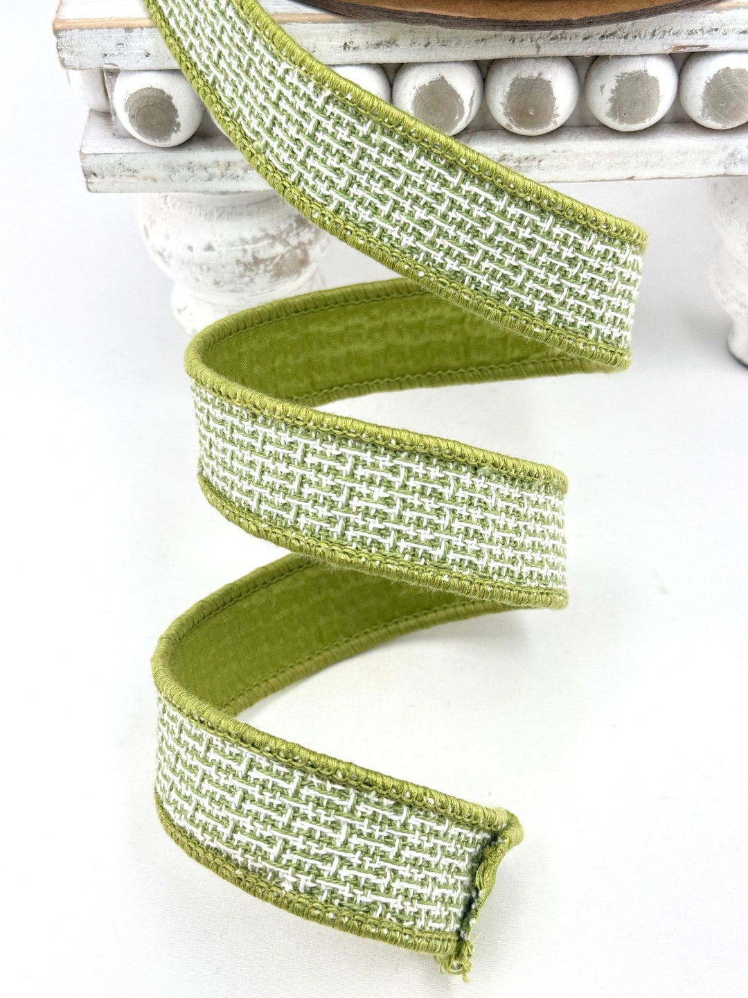 Green & White Wired Woven Jacquard Ribbon - 1" - Greenery MarketWired Ribbon9124W-563-25E
