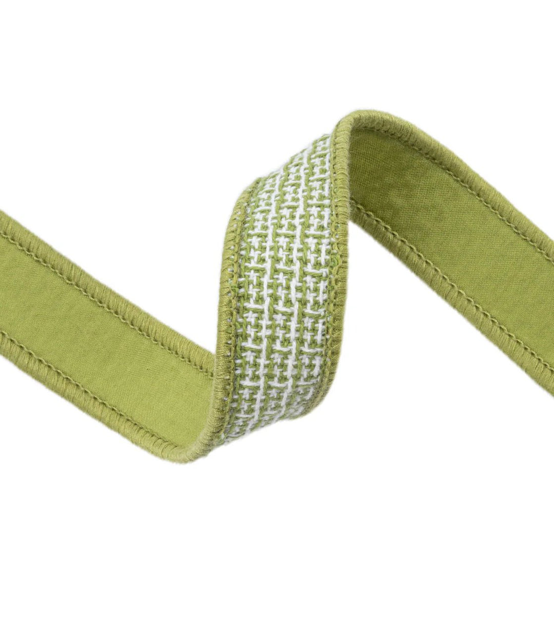 Green & White Wired Woven Jacquard Ribbon - 1" - Greenery Market9124W - 563 - 25E