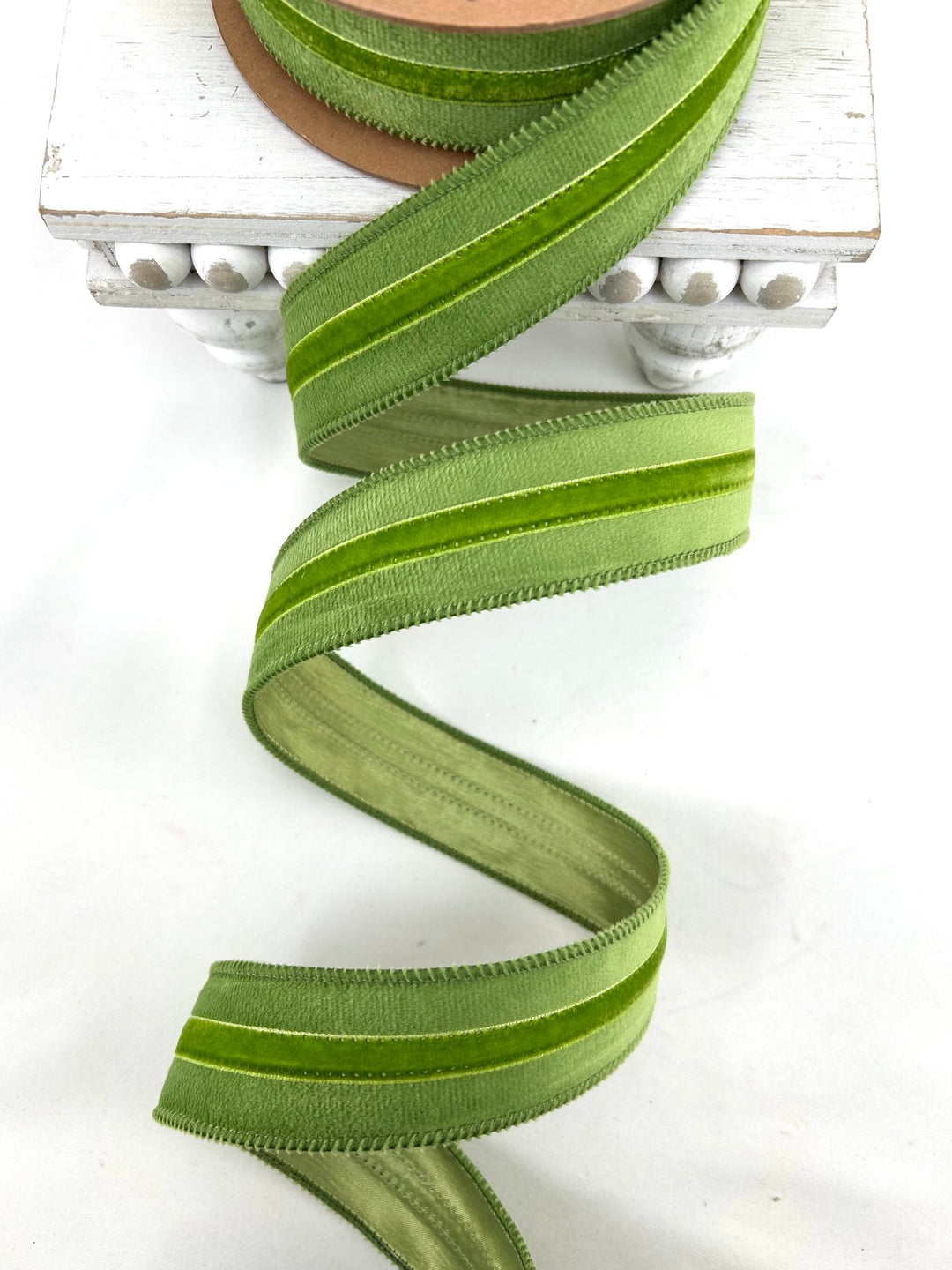 Green with Green Trim Wired Velvet Ribbon w/ Trim - 1.5" - Greenery MarketWired Ribbon7021W-563-38E