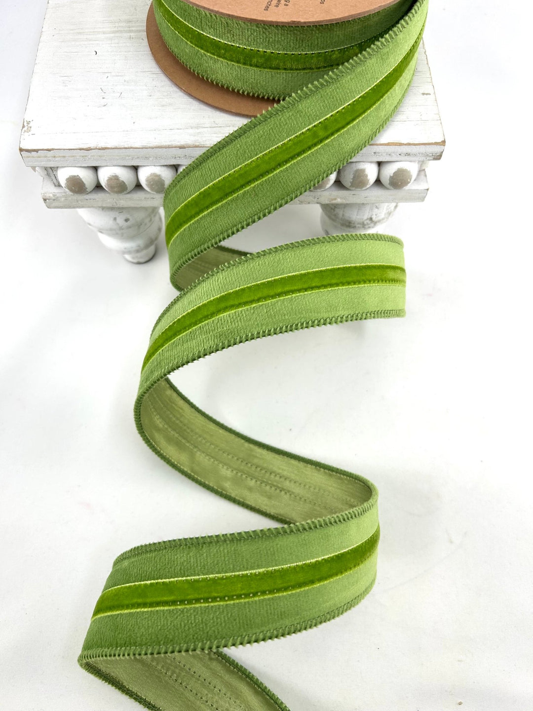Green with Green Trim Wired Velvet Ribbon w/ Trim - 1.5" - Greenery MarketWired Ribbon7021W-563-38E