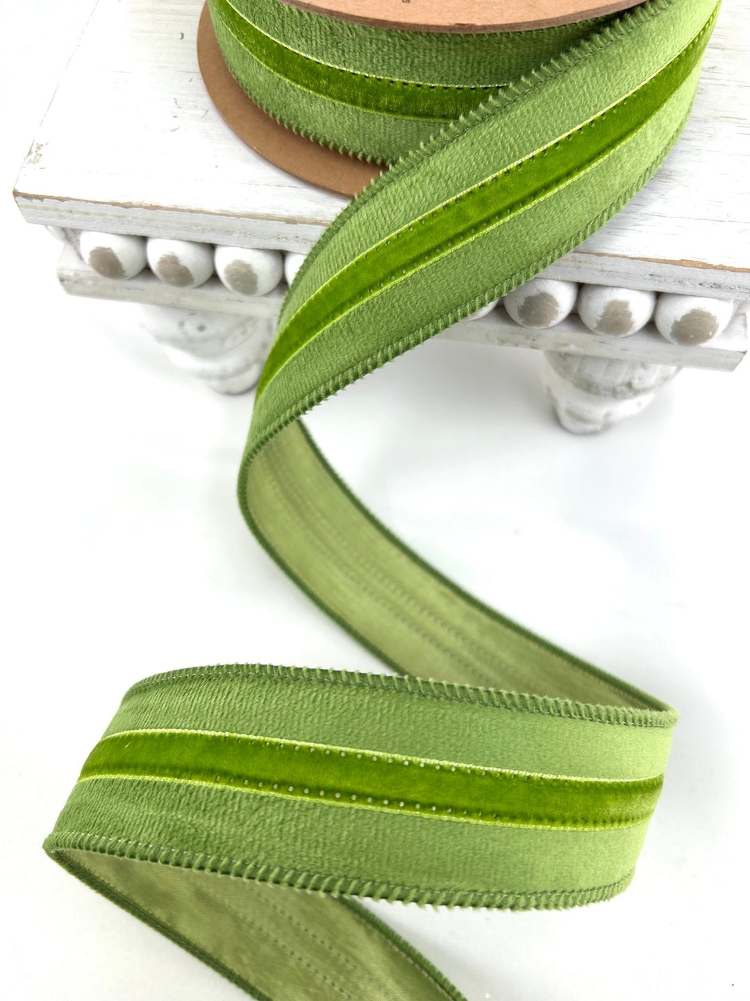 Green with Green Trim Wired Velvet Ribbon w/ Trim - 1.5" - Greenery MarketWired Ribbon7021W-563-38E