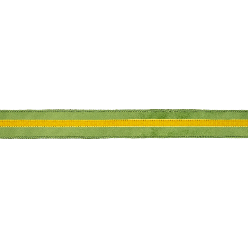 Green With Yellow Trim Wired Velvet Ribbon - 1.5" - Greenery MarketWired Ribbon7022W-653-38E