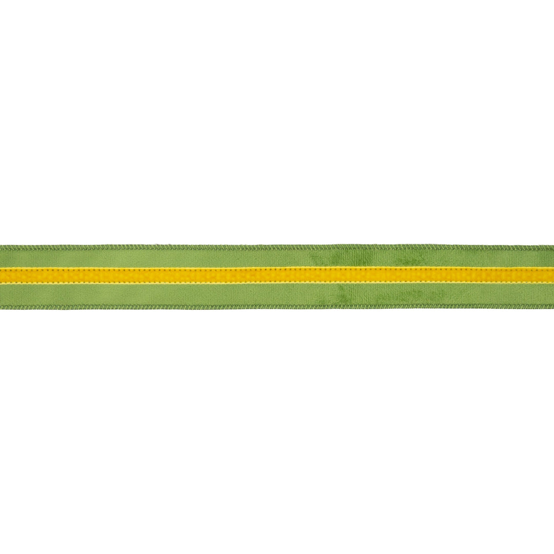 Green With Yellow Trim Wired Velvet Ribbon - 1.5" - Greenery MarketWired Ribbon7022W-653-38E