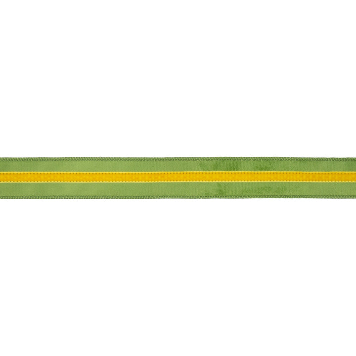Green With Yellow Trim Wired Velvet Ribbon - 1.5" - Greenery MarketWired Ribbon7022W-653-38E