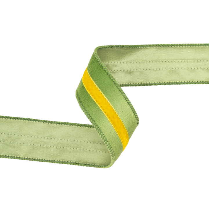 Green With Yellow Trim Wired Velvet Ribbon - 1.5" - Greenery MarketWired Ribbon7022W-653-38E