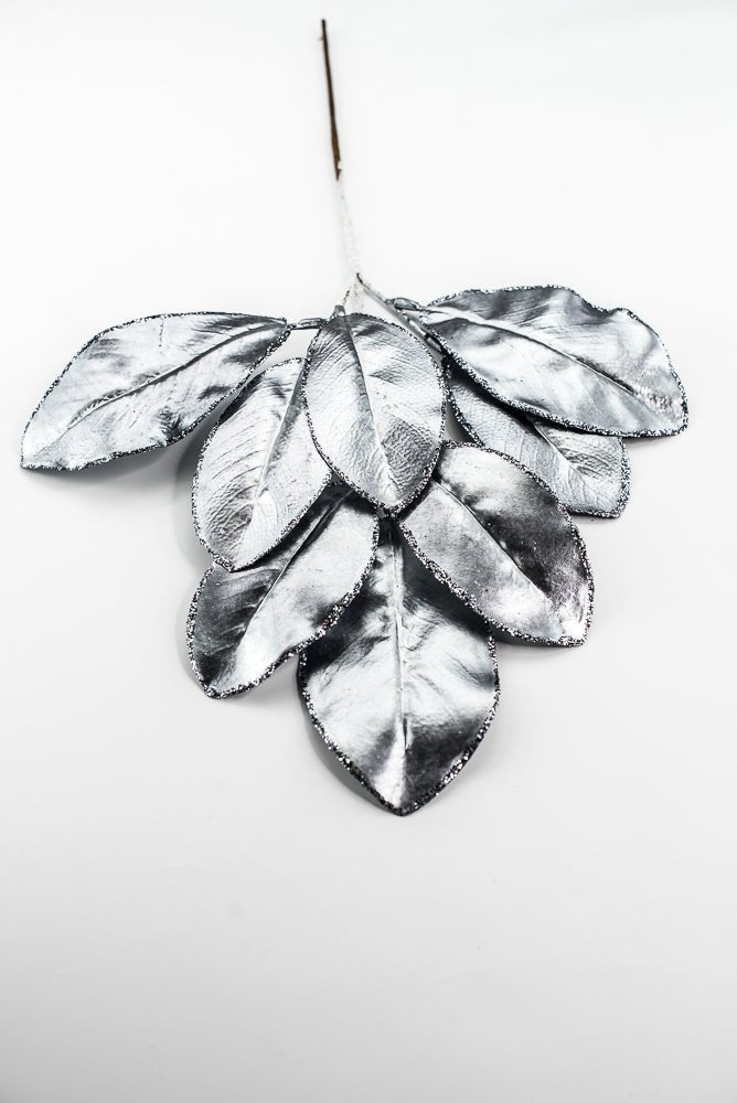 Gunmetal Glitter Edge Metallic Magnolia Leaf Spray - 24" - Greenery MarketXG1143GUN