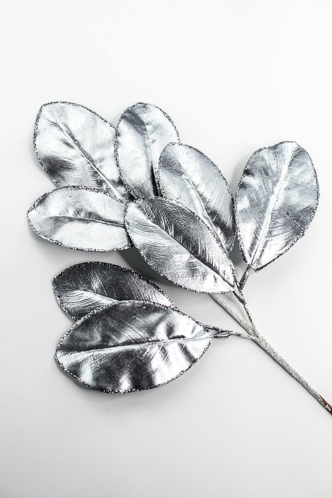 Gunmetal Glitter Edge Metallic Magnolia Leaf Spray - 24" - Greenery MarketXG1143GUN