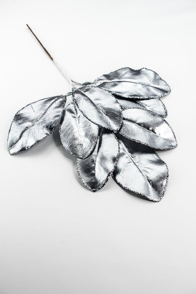 Gunmetal Glitter Edge Metallic Magnolia Leaf Spray - 24" - Greenery MarketXG1143GUN