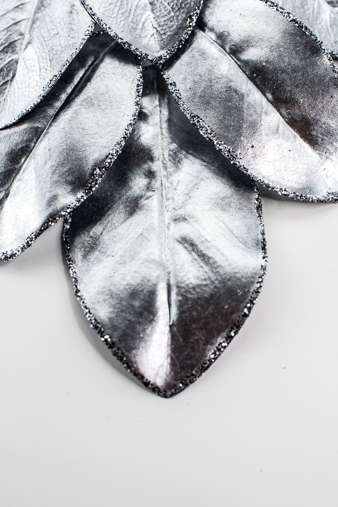 Gunmetal Glitter Edge Metallic Magnolia Leaf Spray - 24" - Greenery MarketXG1143GUN