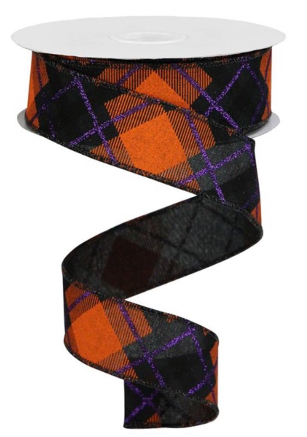 Halloween diagonal plaid 1.5” wired ribbon - Greenery MarketHalloweenRGA1201CN