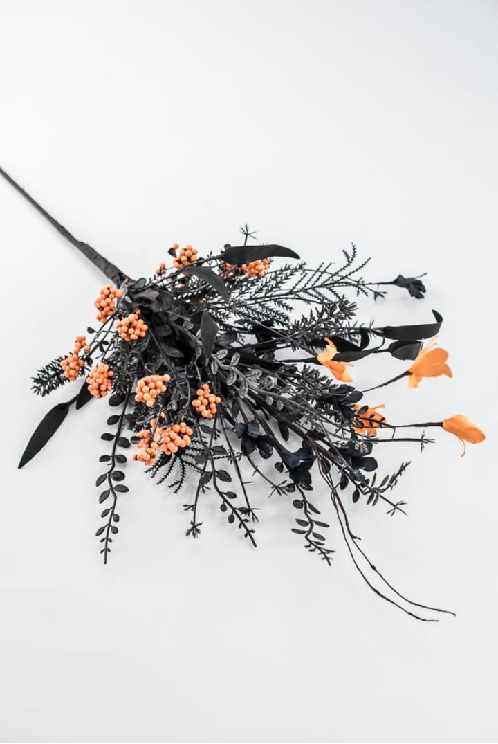 Halloween Fern and berry spray - black and orange 63526 - Greenery MarketArtificial Flora63526-OR