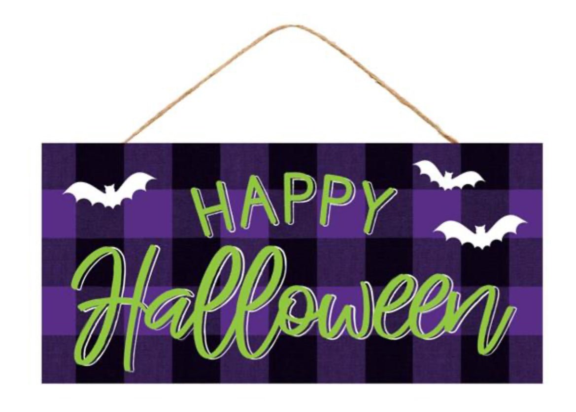 Happy halloween purple check sign - Greenery Marketsigns for wreathsAP711923