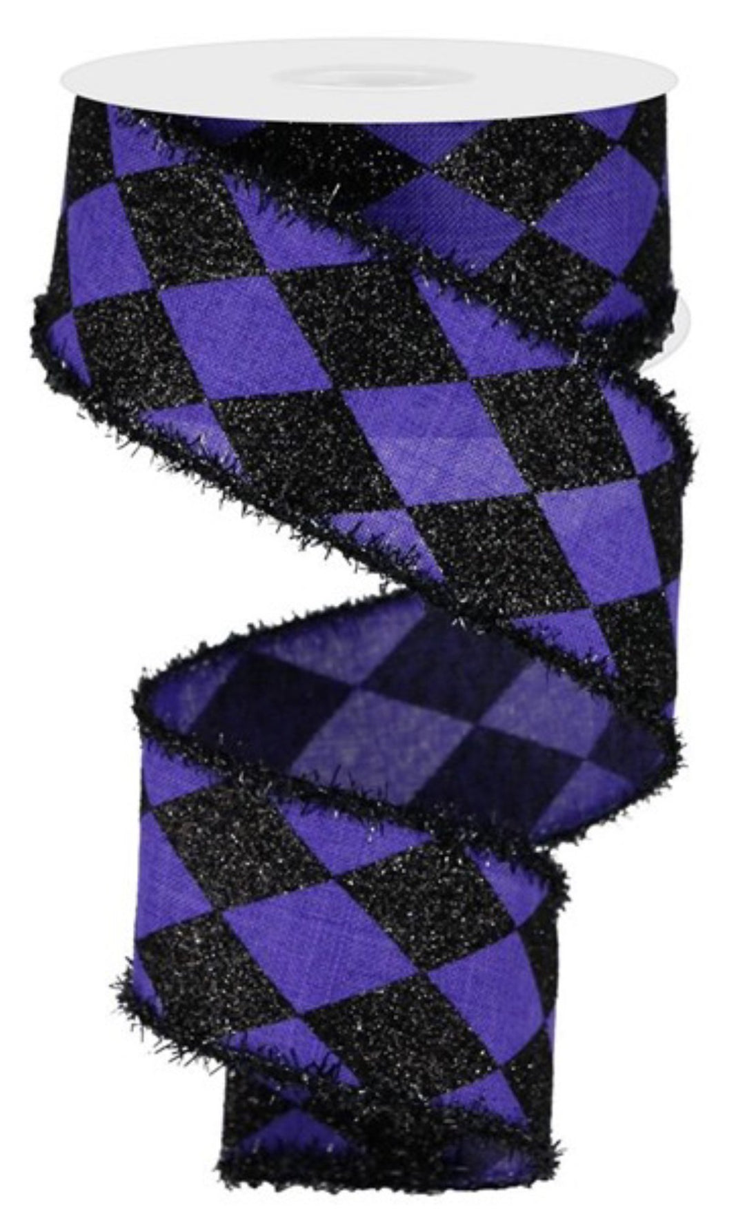 Harlequin black glitter diamonds and purple wired ribbon - Greenery MarketWired ribbonRG0805223