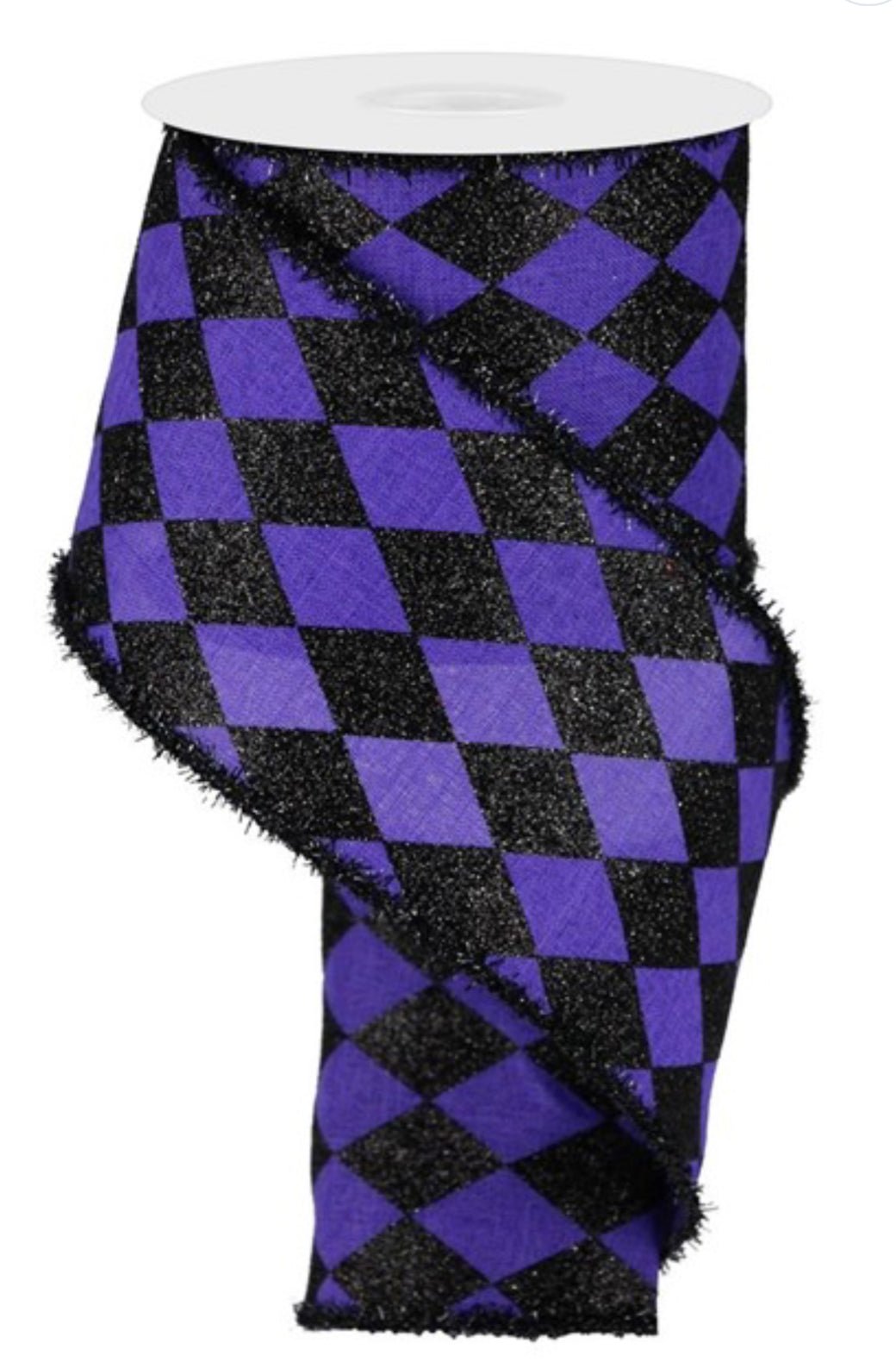 Harlequin with black glitter diamonds and purple 4” wired ribbon - Greenery MarketWired ribbonRG0805323