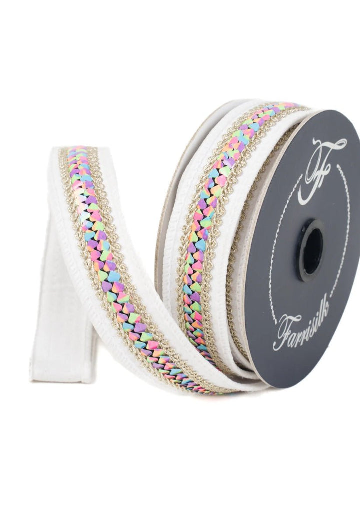Heart Strings 1” Farrisilk Wired Ribbon - White - Greenery MarketRibbons & TrimSR106 - 43