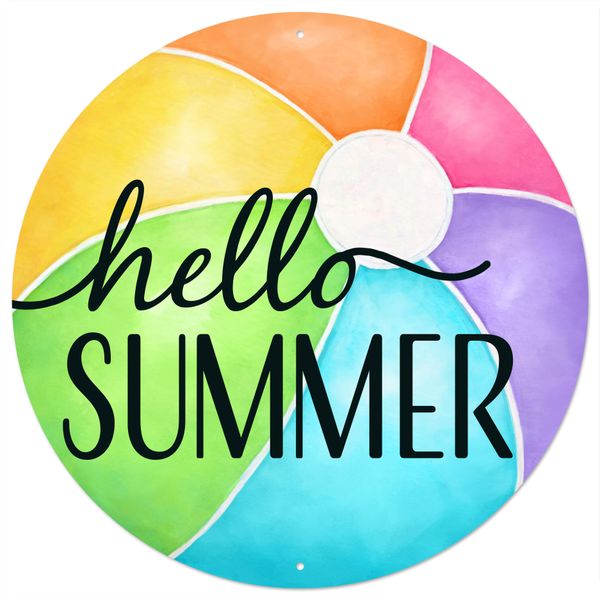 Hello Summer Beachball Sign - 12" - Greenery MarketNovelty SignsMD1763