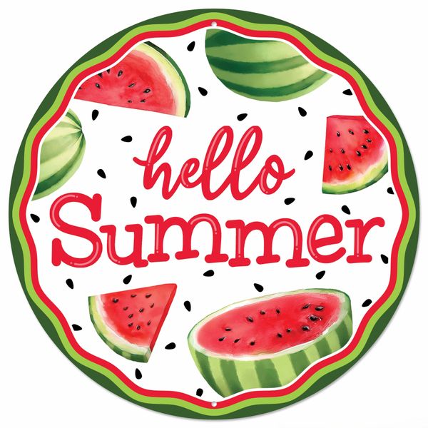 Hello Summer With Watermelons Sign - 12" - Greenery MarketNovelty SignsMD1808