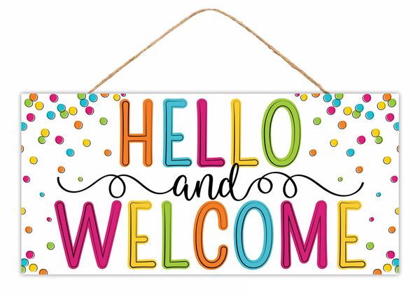 Hello & Welcome With Dots Sign - Greenery MarketNovelty SignsAP744317