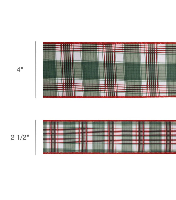 Holiday Plaid Wired Reversible Solid Ribbon - 2.5" - Greenery Market8213W-036-63E