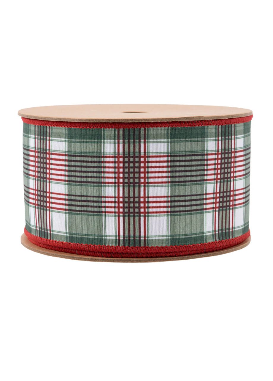 Holiday Plaid Wired Reversible Solid Ribbon - 2.5" - Greenery Market8213W-036-63E