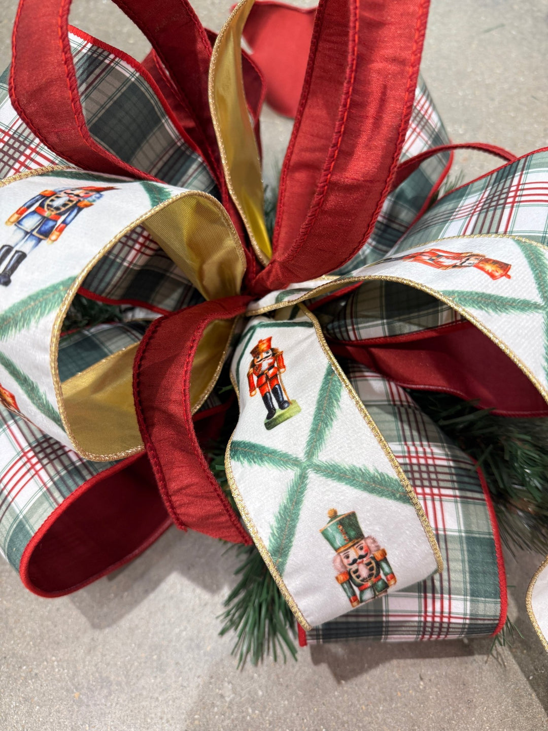 Holiday Plaid Wired Reversible Solid Ribbon - 4" - Greenery Market8213W - 036 - 100E